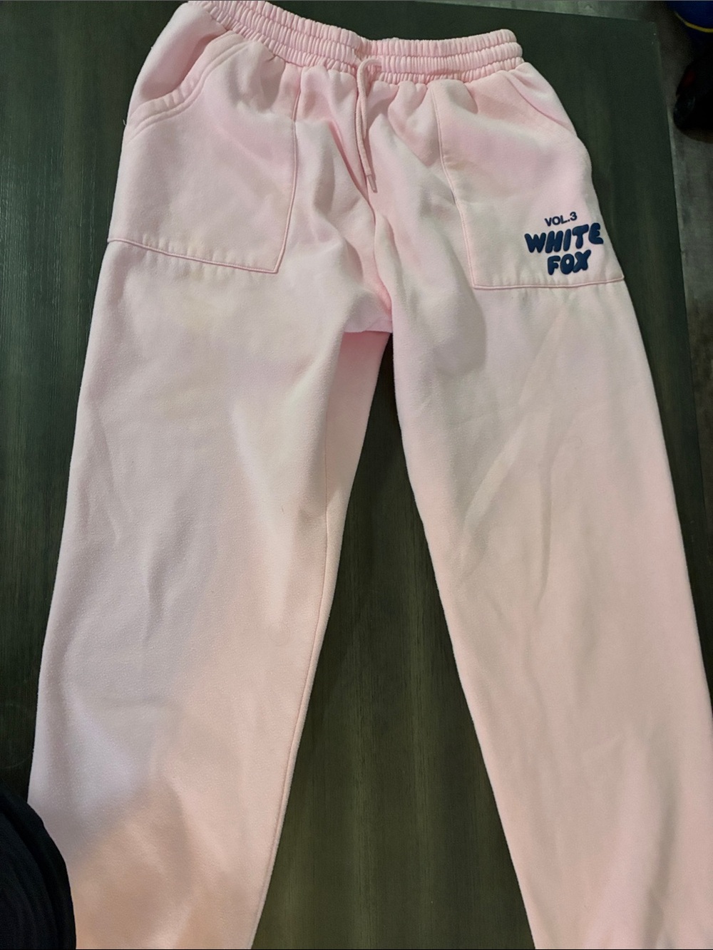 White Fox Boutique Light Pink Kids Joggers with Navy Logo